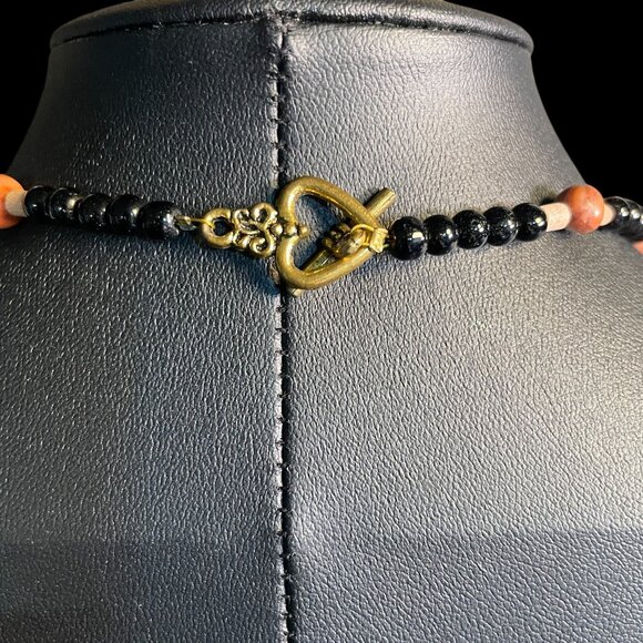 Handmade Red Jasper Black Bead Tribal Necklace Geometric Stone Jewelry Gift - Picture 8 of 9